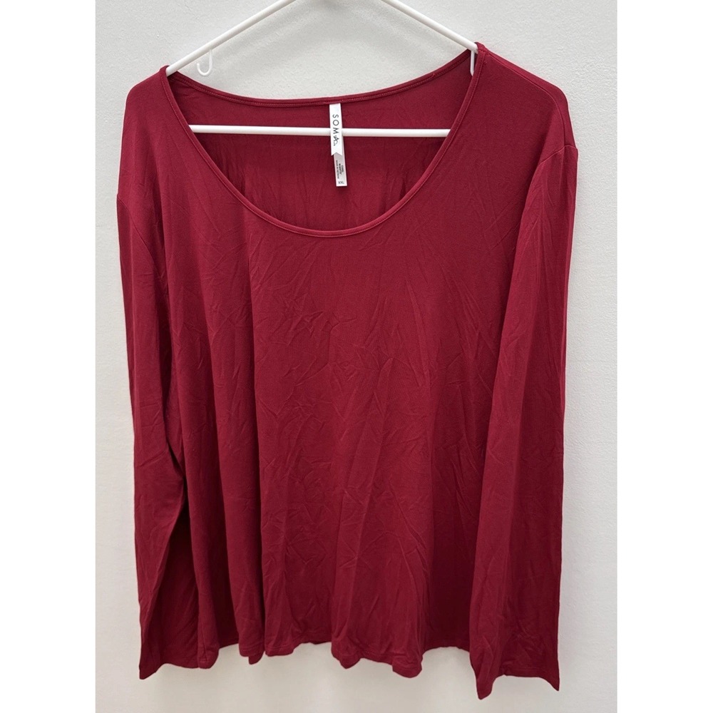 Soma Cool Night Women's Red  Scoop Neck Long Sleeve Shirt Size XXL